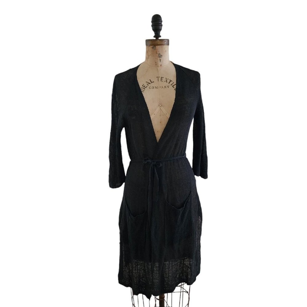 Eileen Fisher Organic Linen Belted Cardigan Sweater Charcoal XS Petite